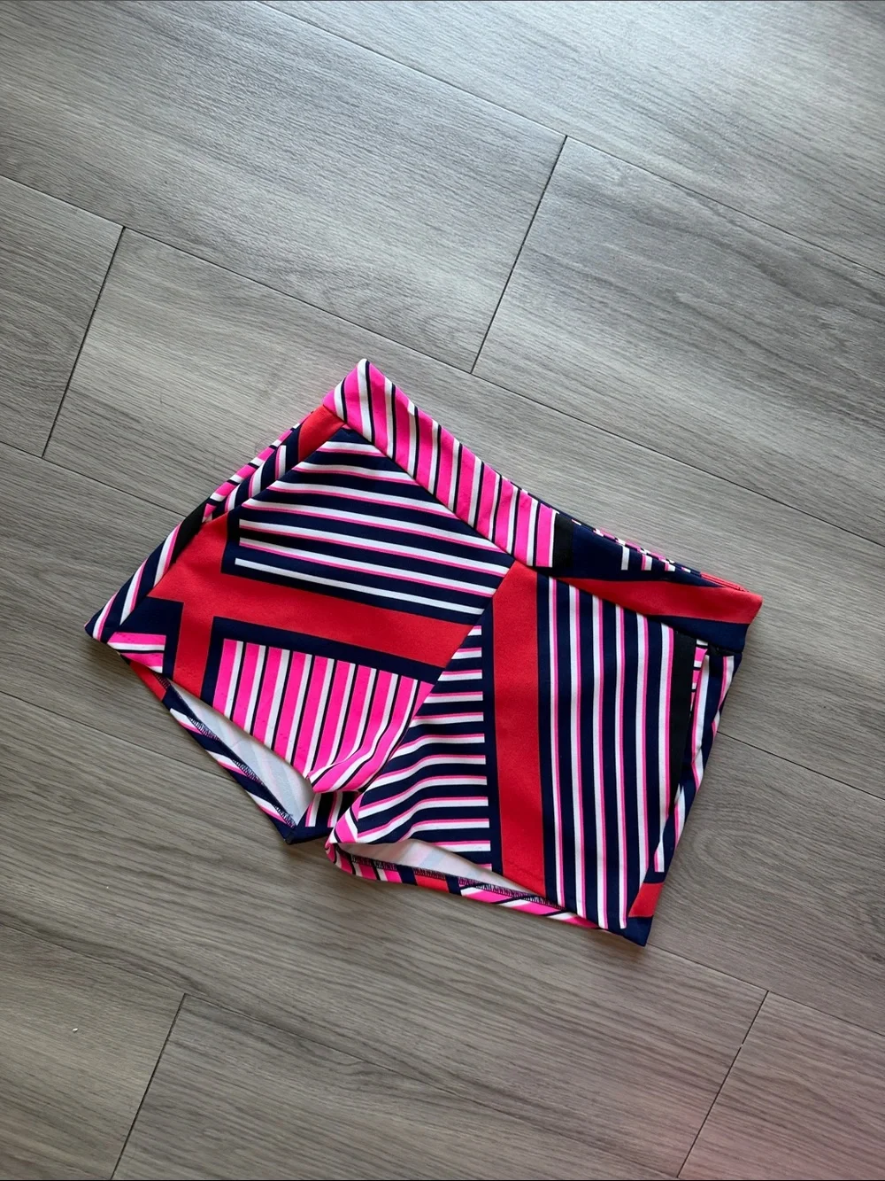 Striped High-Rise Women’s Shorts in Pink, Red & Navy